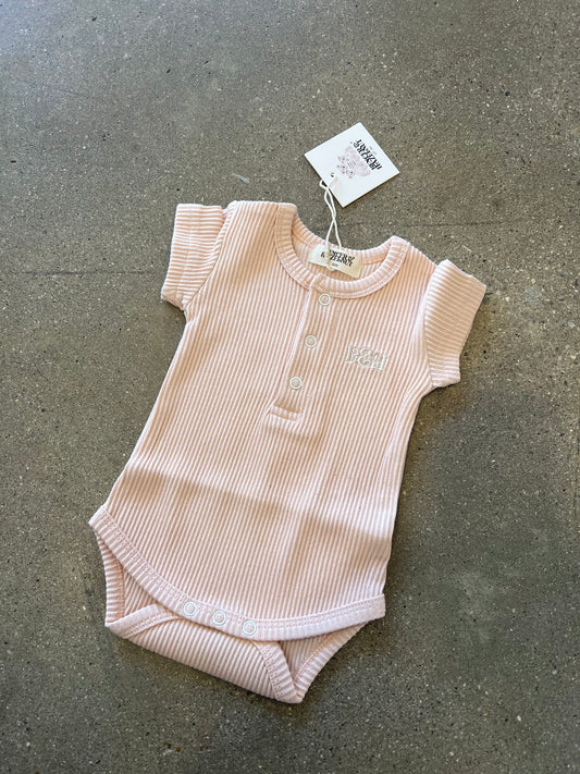 Peach Pink Ribbed Bodysuit