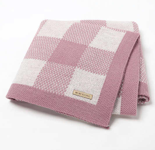 Plaid Knitted Blanket - Mauve Pink