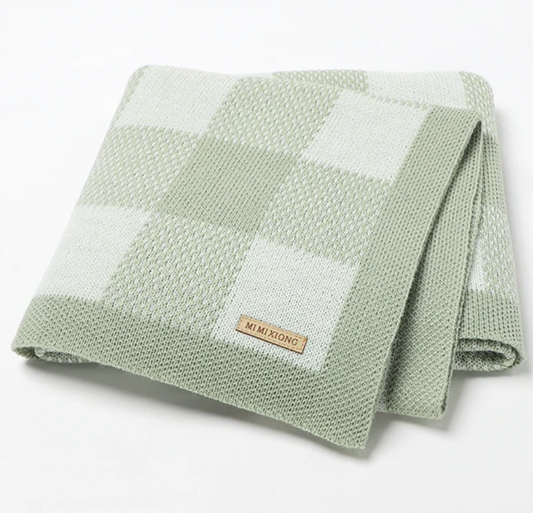 Plaid Knitted Blanket - Sage